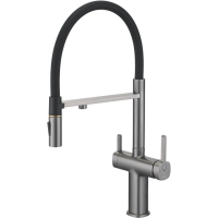Смеситель для кухни Rose R358T с подключением к фильтру, гибким изливом, оружейная сталь