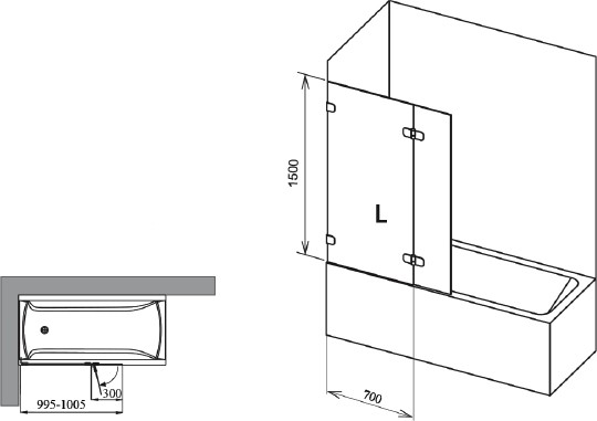 шторка на ванну ravak brilliant bvs2-100 l 7ula0a00z1 transparent, фурнитура хром