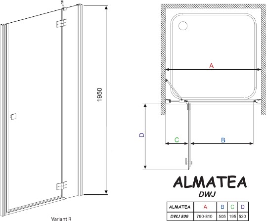 душевая дверь radaway almatea dwj 80 r прозрачное