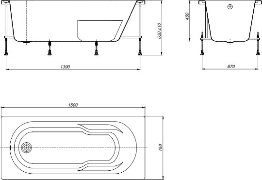 акриловая ванна roca genova 150x75 zru9302894 без гидромассажа