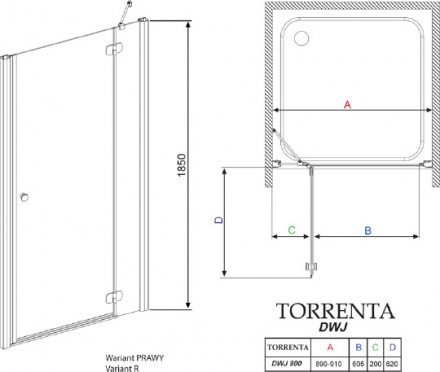 душевая дверь radaway torrenta dwj 90 r графитовое