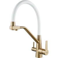 Смеситель для кухни Shevanik S968G с подключением к фильтру, гибким изливом, золотой матовый