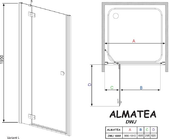 душевая дверь radaway almatea dwj 100 l графитовое