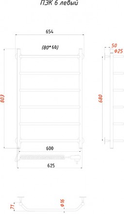 полотенцесушитель электрический тругор пэк 6 80x60, l