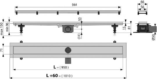 душевой лоток alcaplast double apz13 95 см