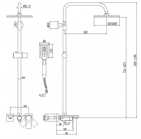 душевая система 207 мм savol 800 s-601144-1