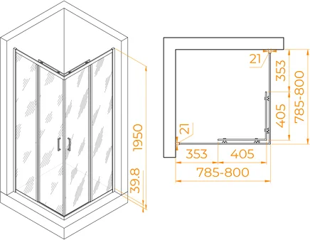 душевой уголок rgw passage pa-030b 80x80 см, профиль черный, стекло матовое