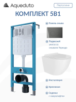 Комплект 4 в 1 Aqueduto Ovo Daily AQDSD004 безободковый, с микролифтом, CIRCULO Novo кнопка смыва оружейная сталь
