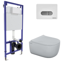 Комплект унитаза с инсталляцией Berges Ego Rimless 047237 с сиденьем микролифт и клавишей смыва Хром