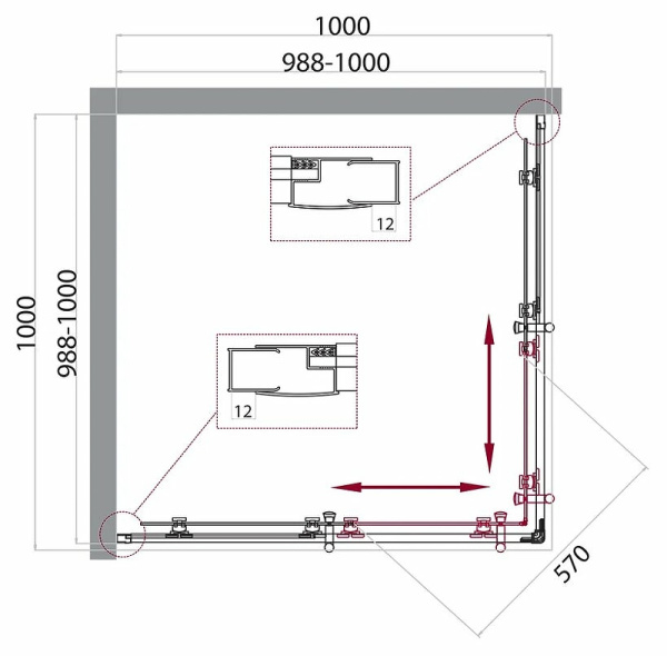 душевой уголок belbagno uno 100х100 uno-195-a-2-100-c-nero профиль черный матовый стекло прозрачное