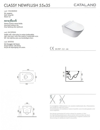 унитаз подвесной безободковый catalano newzero classy 1vs55rze00, цвет белый.