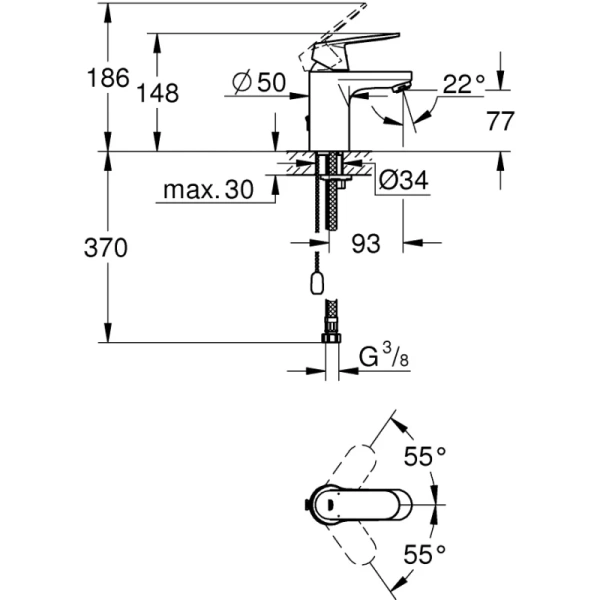 смеситель для раковины с цепочкой grohe eurosmart cosmopolitan 3282700e