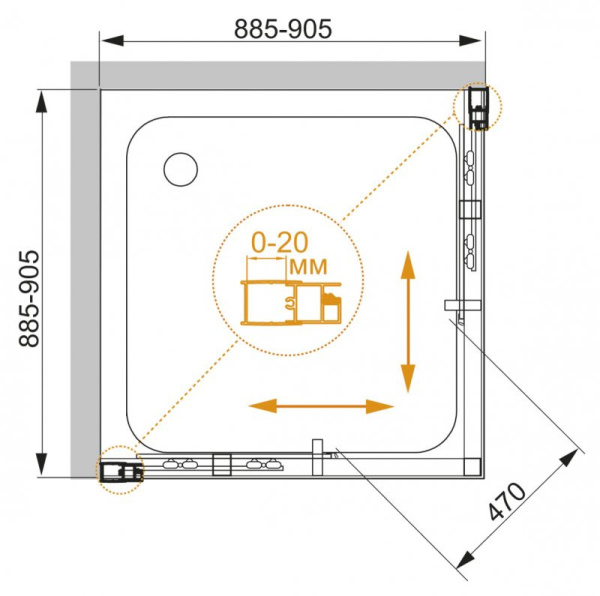 душевой уголок cezares momento 90x90 прозрачное стекло momento-a-2-90-c-cr