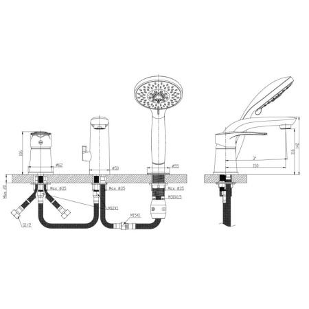 смеситель на борт ванны rossinka t t40-39
