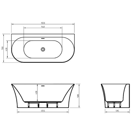 ванна акриловая пристенная 155х70 belbagno bb711-1550-700