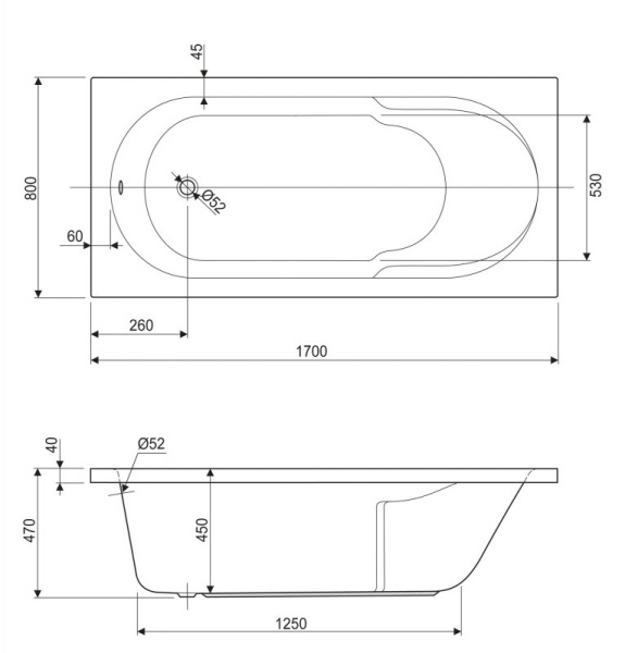 акриловая ванна cezares arno 170x80 arno-170-80-45-w37 без гидромассажа