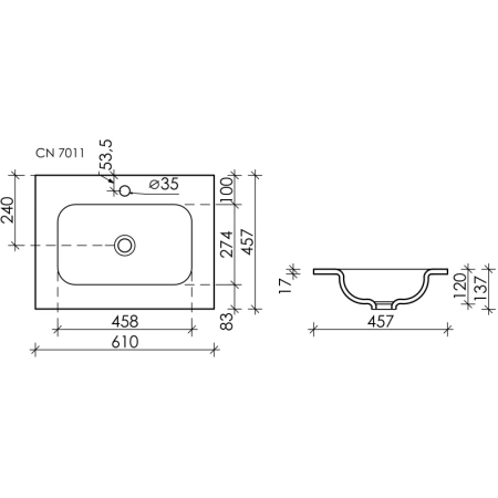 раковина ceramicanova element cn7011 встраиваемая, сверху, 61х45.7 см, белая