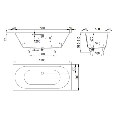 ванна из искусственного камня salini ornella axis kit 103511g 180x80х60 см, wdtn белый глянцевый