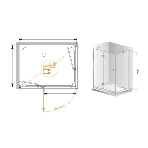 душевой уголок cezares verona 120x90 прозрачное стекло verona-w-ah-1-120/90-c-cr