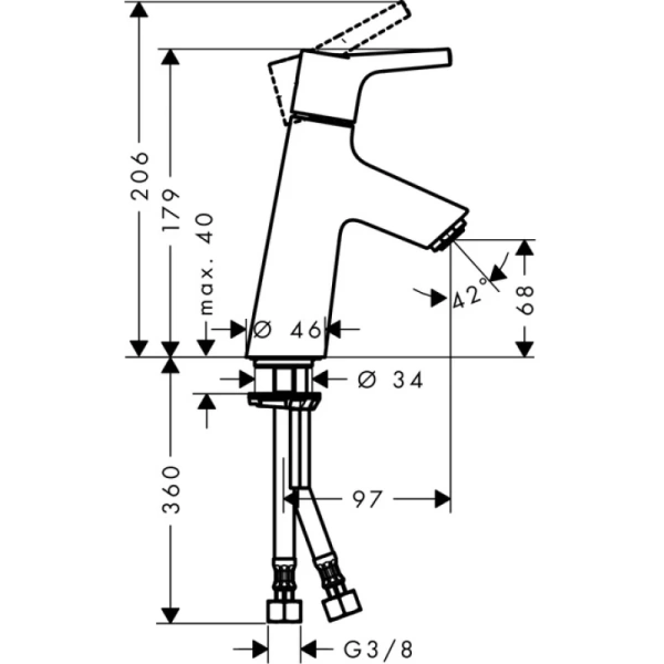 смеситель для раковины 80, coolstart, без донного клапана hansgrohe talis s 72014000