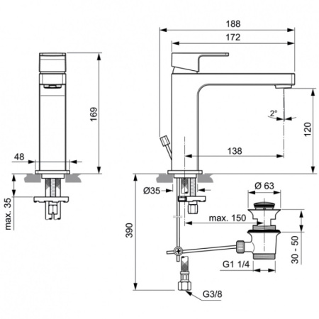 смеситель для раковины ideal standard edge a7106aa хром