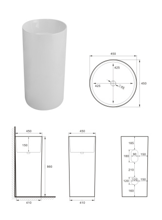 раковина santiline sl-4014mg напольная, ø 44.5 см, моноблок, цвет серый матовый