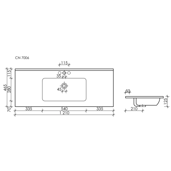 раковина полувстраиваемая ceramica nova element cn7006 121x46.5 см