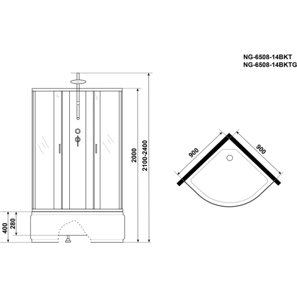 душевая кабина niagara classic 90x90 6508-14bktg с гидромассажем