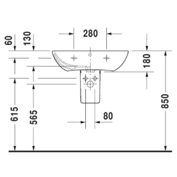 раковина подвесная 65 см duravit me by starck 2335650000