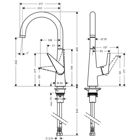 смеситель для кухни hansgrohe talis m51 72810800, сталь