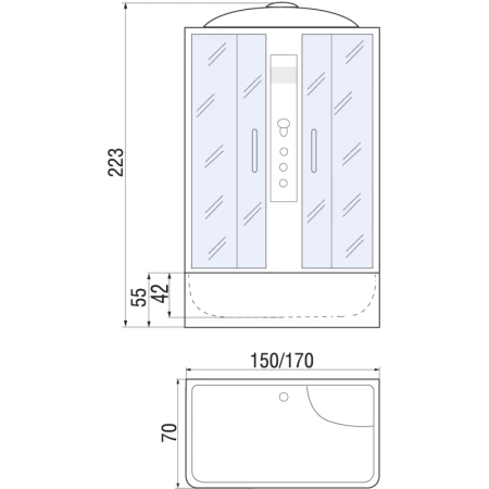 душевой бокс river sena 170x70х50 мт 10000001806+10000001808 с поддоном