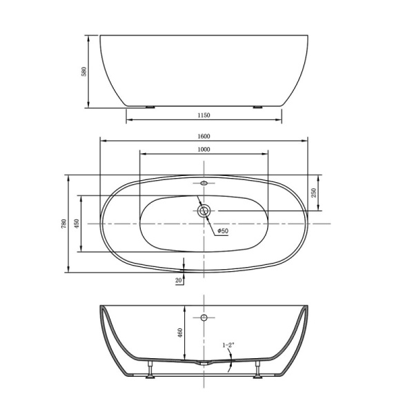 акриловая ванна 160х78 см vincea vbt-405-1600