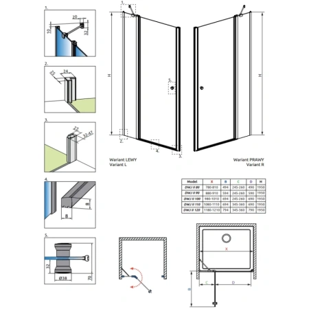 душевая дверь radaway eos dwj ii 110 right 13799443-01r прозрачное