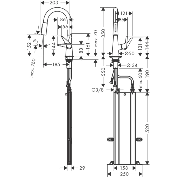 смеситель для кухни hansgrohe talis m51 73850800, сталь