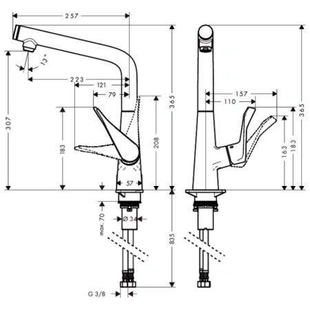 смеситель для кухни, нержавеющая сталь hansgrohe metris select m71 14883800, сталь