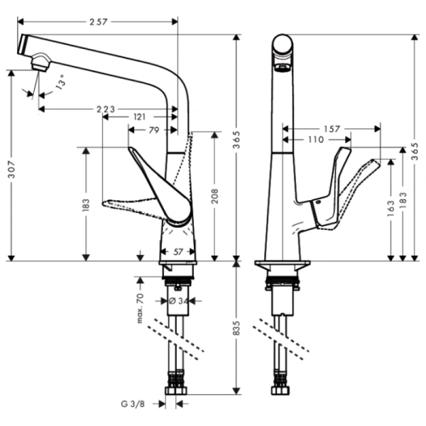 смеситель для кухни hansgrohe metris select m71 14883000, хром