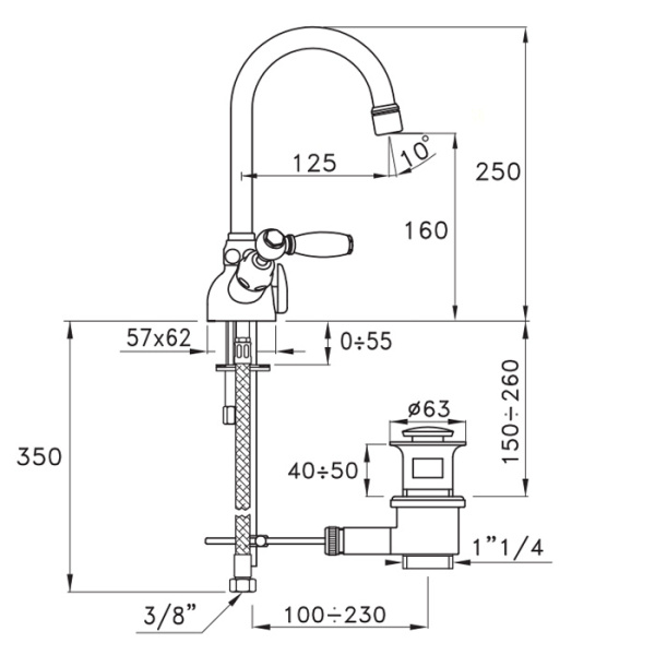 stella stella italica leve смеситель для раковины на 1 отверстие 3217 с донным клапаном, цвет: хром