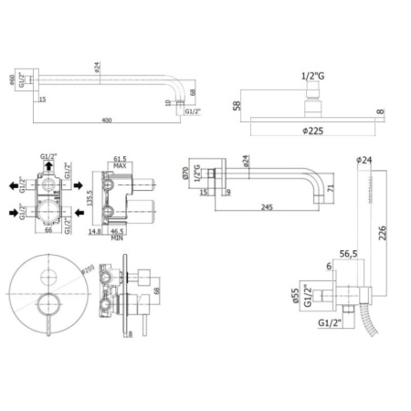 душевой комплект 225 мм paffoni light kitlig019cr141