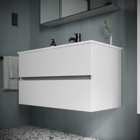 тумба под раковину sancos urban 890х450х550, c двумя ящиками, белая глянцевая арт. ur90w