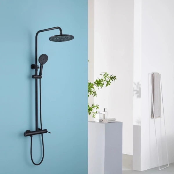 душевая система abber emotion af8816bl 250 мм, со смесителем, черный матовый