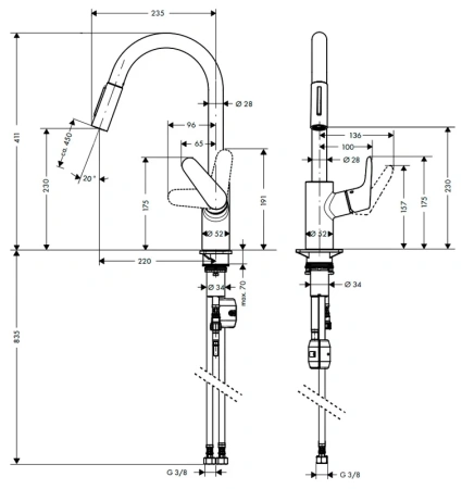 смеситель для кухни hansgrohe focus m41 31815000, хром