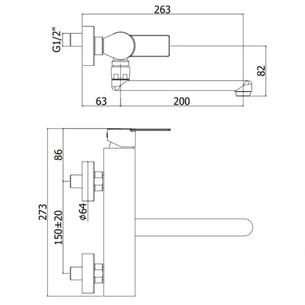 смеситель paffoni tango ta161cr для кухни, настенный, хром глянцевый