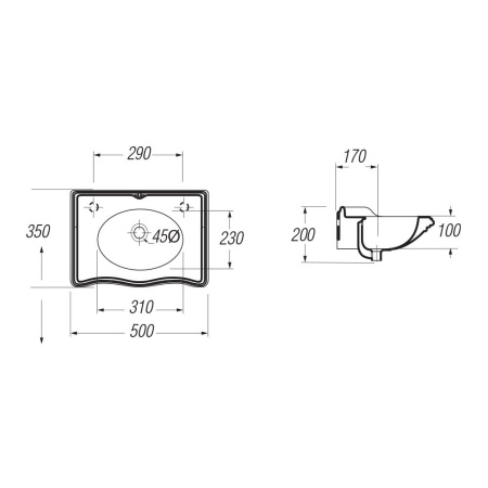 раковина подвесная migliore impero ml.imp-25.350.bi sx 50x35 см, белая
