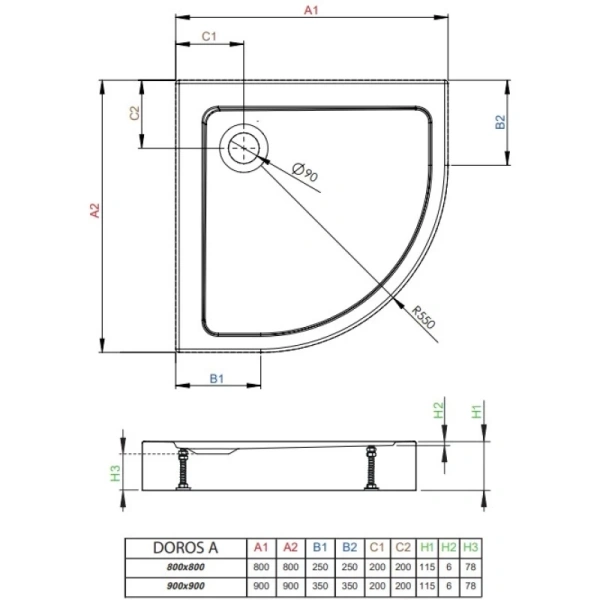 душевой поддон 80×80 см radaway doros a compact stone anthracite sdra8080-05-64s