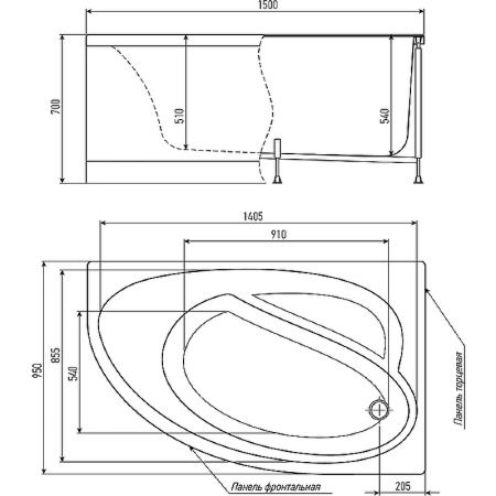 акриловая ванна timo iva 150x95 l iva1595l без гидромассажа