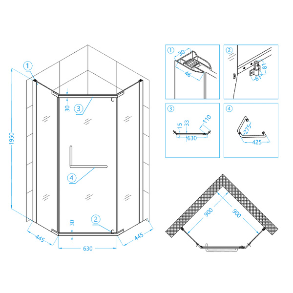 душевой уголок rgw passage pa-081b 90x90 35088199-14 профиль черный стекло прозрачное