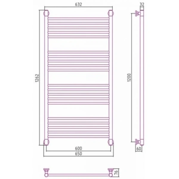 полотенцесушитель водяной 1200x600 белый матовый сунержа богема+ 30-0220-1260