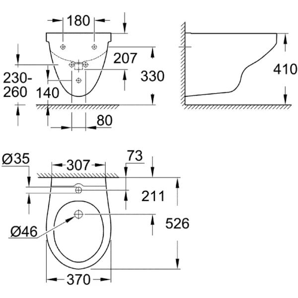 биде подвесное grohe bau ceramic 39433000