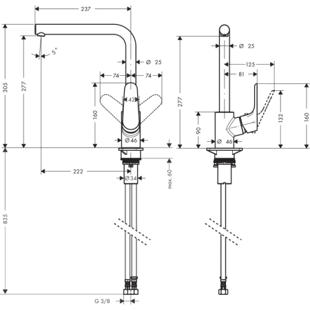 смеситель для кухни hansgrohe focus m41 31817670, черный матовый