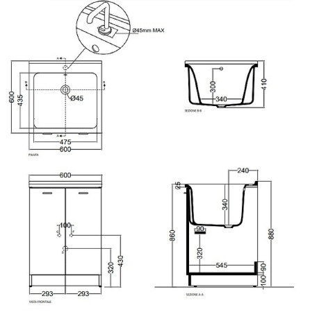 комплект для постирочной kerasan aquadom 9165k3*0, 60x60 см